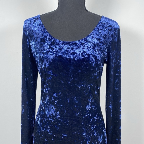 Vintage Bongo Dress Blue Crushed Velvet Fitted Fairy Goth Vampy 90's Grunge Sz M - Picture 2 of 7